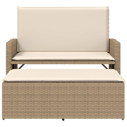 Gartenbank mit Kissen und Hocker Beige Poly Rattan