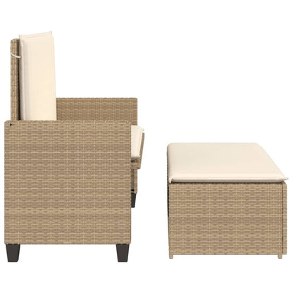 Gartenbank mit Kissen und Hocker Beige Poly Rattan