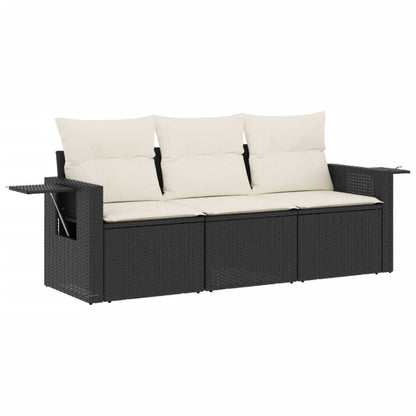 3-tlg. Garten-Sofagarnitur mit Kissen Schwarz Poly Rattan