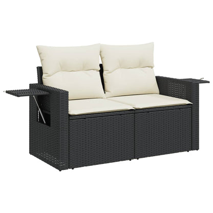 3-tlg. Garten-Sofagarnitur mit Kissen Schwarz Poly Rattan