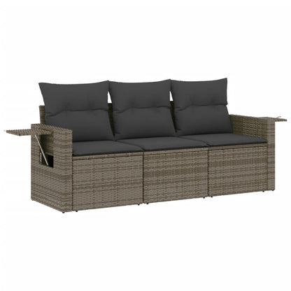 3-tlg. Garten-Sofagarnitur mit Kissen Grau Poly Rattan