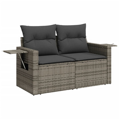 3-tlg. Garten-Sofagarnitur mit Kissen Grau Poly Rattan