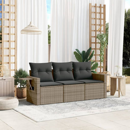 3-tlg. Garten-Sofagarnitur mit Kissen Grau Poly Rattan