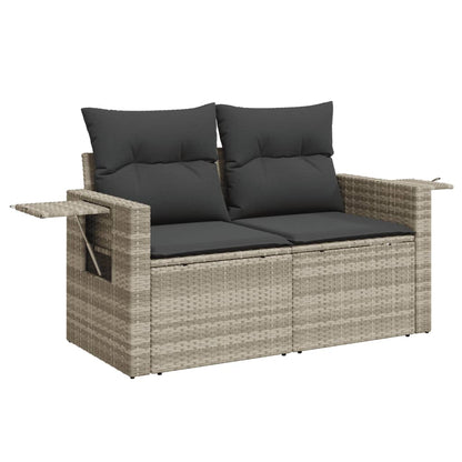 3-tlg. Garten-Sofagarnitur mit Kissen Hellgrau Poly Rattan