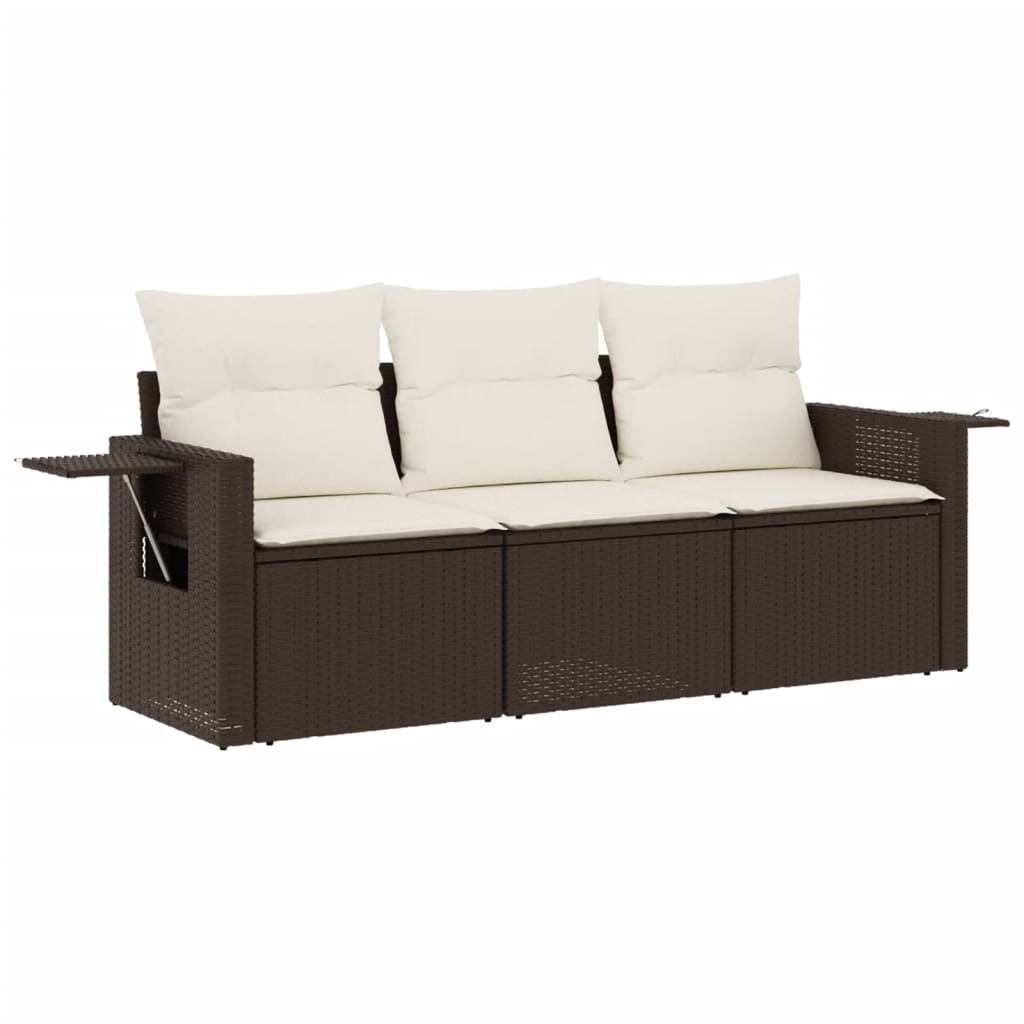 3-tlg. Garten-Sofagarnitur mit Kissen Braun Poly Rattan