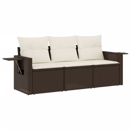 3-tlg. Garten-Sofagarnitur mit Kissen Braun Poly Rattan