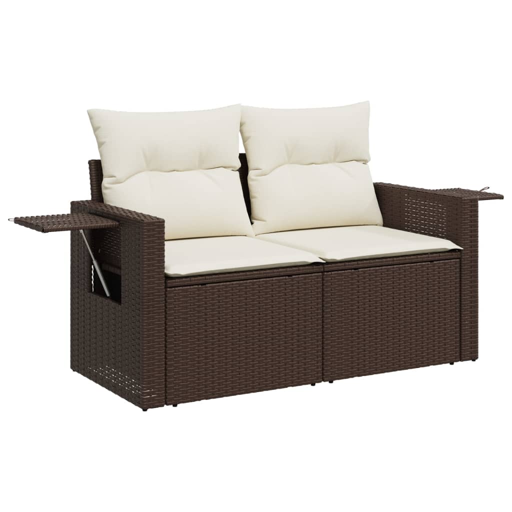 3-tlg. Garten-Sofagarnitur mit Kissen Braun Poly Rattan