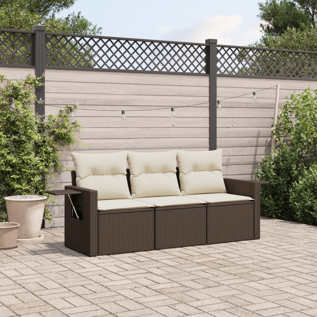 3-tlg. Garten-Sofagarnitur mit Kissen Braun Poly Rattan