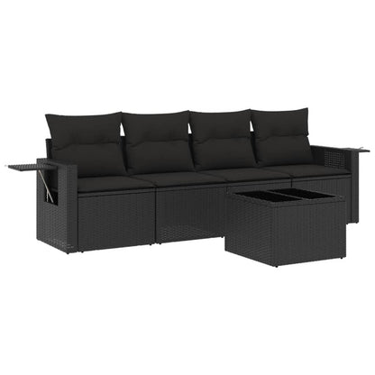 5-tlg. Garten-Sofagarnitur mit Kissen Schwarz Poly Rattan