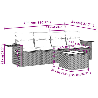 5-tlg. Garten-Sofagarnitur mit Kissen Beige Poly Rattan