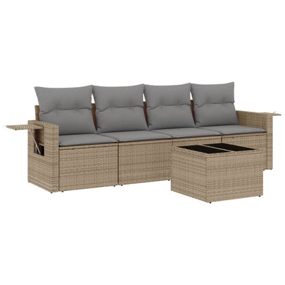 5-tlg. Garten-Sofagarnitur mit Kissen Beige Poly Rattan