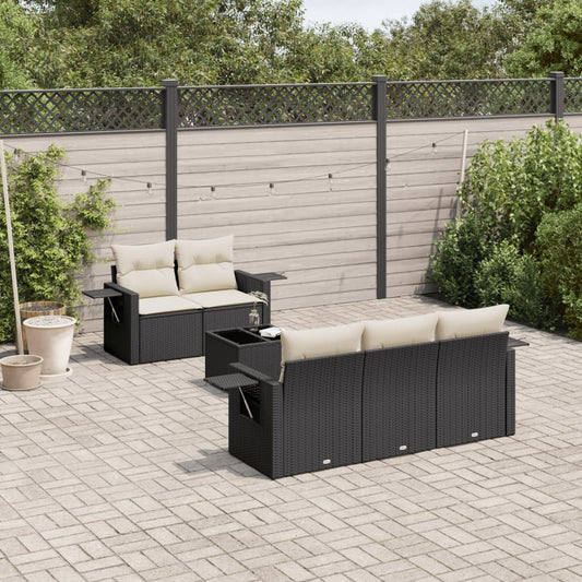 6-tlg. Garten-Sofagarnitur mit Kissen Schwarz Poly Rattan