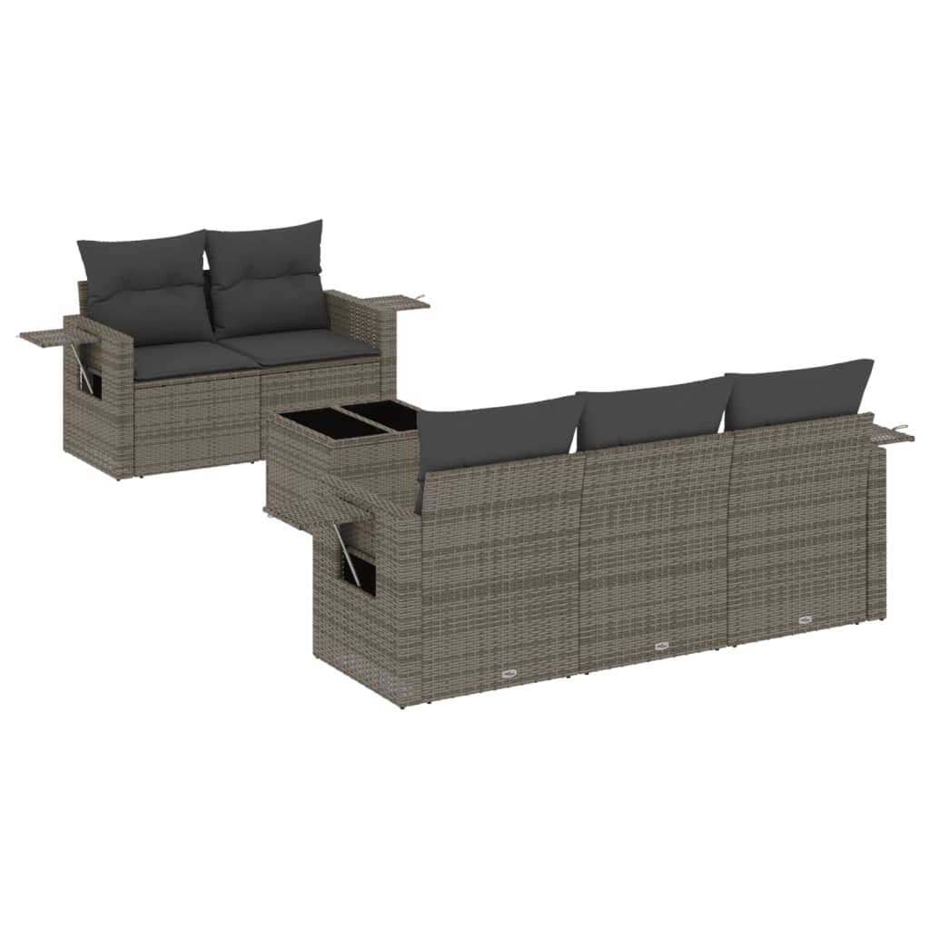 6-tlg. Garten-Sofagarnitur mit Kissen Grau Poly Rattan