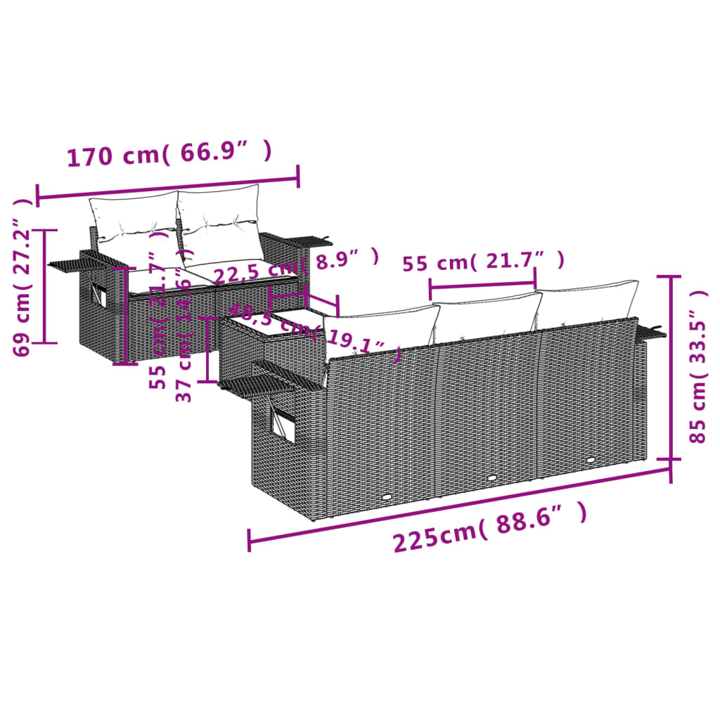 6-tlg. Garten-Sofagarnitur mit Kissen Hellgrau Poly Rattan