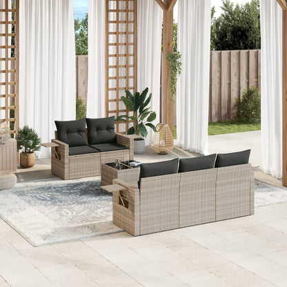 6-tlg. Garten-Sofagarnitur mit Kissen Hellgrau Poly Rattan