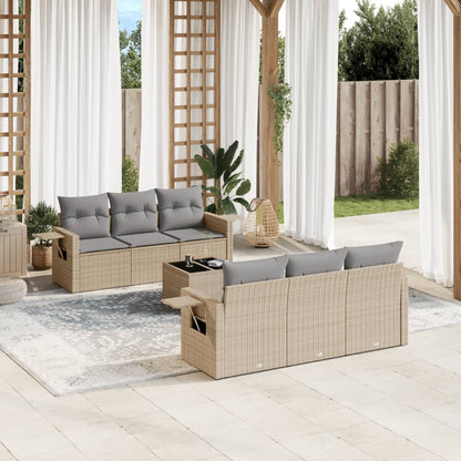 7-tlg. Garten-Sofagarnitur mit Kissen Beige Poly Rattan