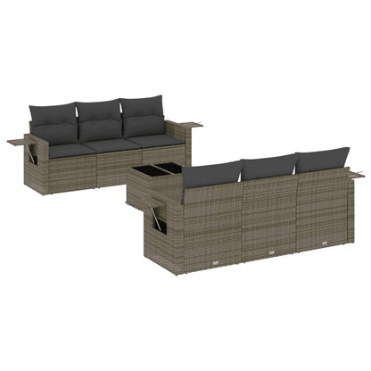 7-tlg. Garten-Sofagarnitur mit Kissen Grau Poly Rattan