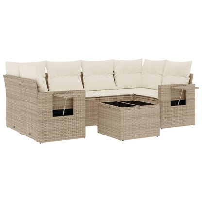 7-tlg. Garten-Sofagarnitur mit Kissen Beige Poly Rattan