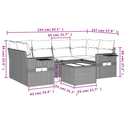 7-tlg. Garten-Sofagarnitur mit Kissen Hellgrau Poly Rattan