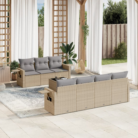 8-tlg. Garten-Sofagarnitur mit Kissen Beige Poly Rattan