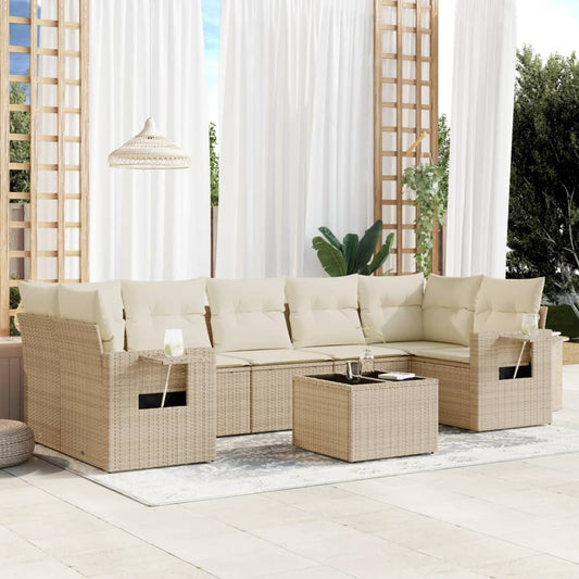 8-tlg. Garten-Sofagarnitur mit Kissen Beige Poly Rattan