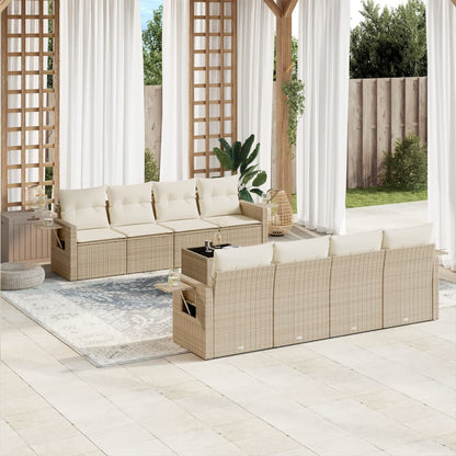 9-tlg. Garten-Sofagarnitur mit Kissen Beige Poly Rattan