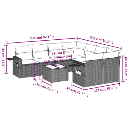 9-tlg. Garten-Sofagarnitur mit Kissen Schwarz Poly Rattan