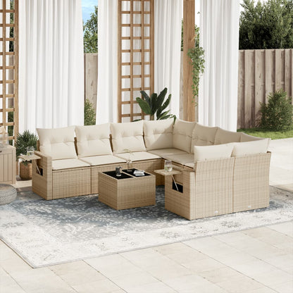 9-tlg. Garten-Sofagarnitur mit Kissen Beige Poly Rattan