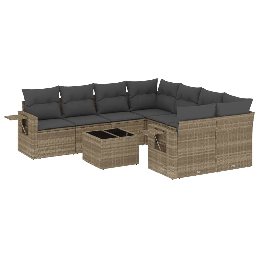 9-tlg. Garten-Sofagarnitur mit Kissen Hellgrau Poly Rattan