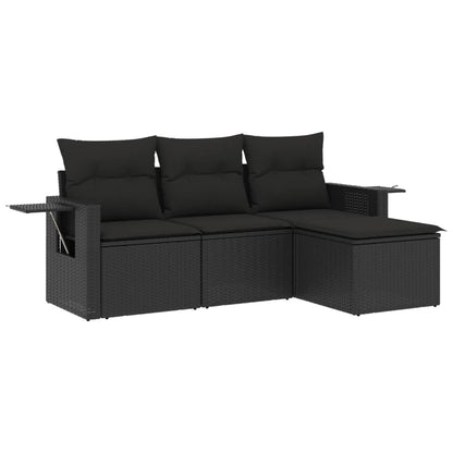 4-tlg. Garten-Sofagarnitur mit Kissen Schwarz Poly Rattan