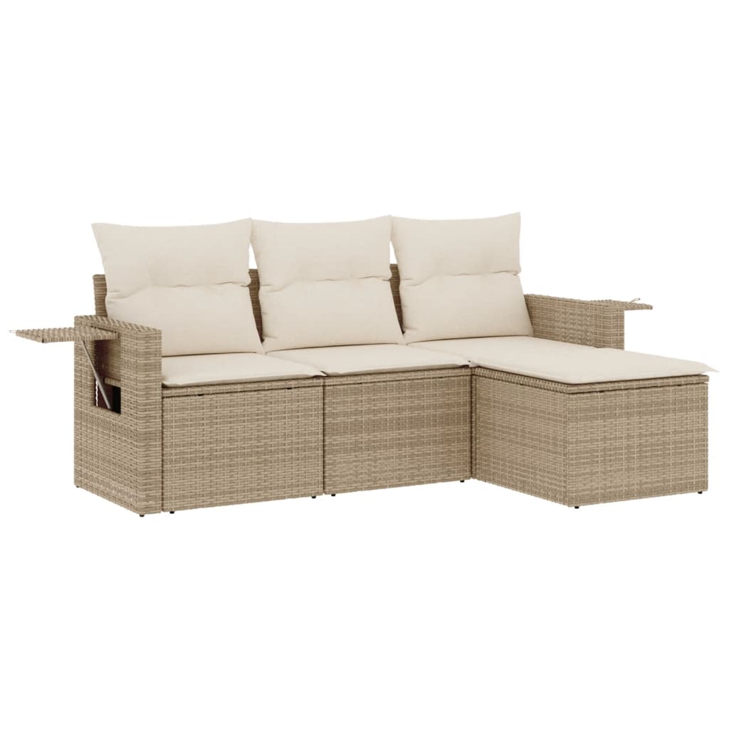 4-tlg. Garten-Sofagarnitur mit Kissen Beige Poly Rattan