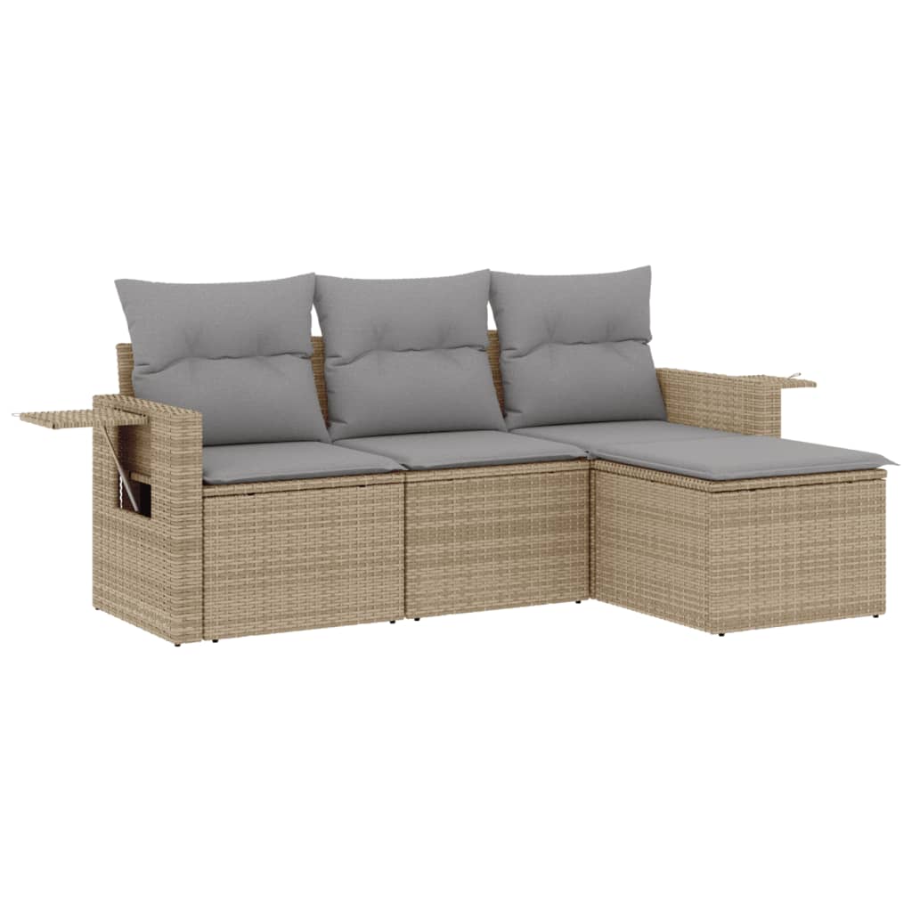 4-tlg. Garten-Sofagarnitur mit Kissen Beige Poly Rattan