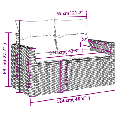 4-tlg. Garten-Sofagarnitur mit Kissen Hellgrau Poly Rattan