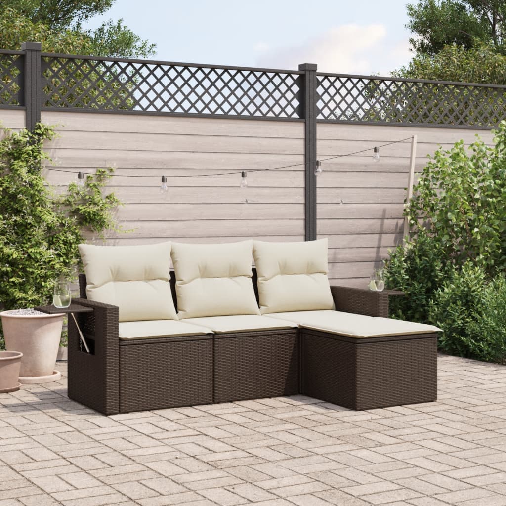 4-tlg. Garten-Sofagarnitur mit Kissen Braun Poly Rattan