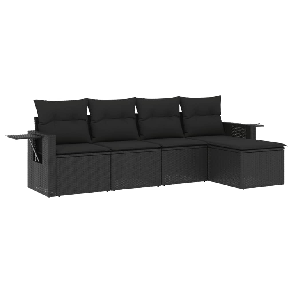 5-tlg. Garten-Sofagarnitur mit Kissen Schwarz Poly Rattan