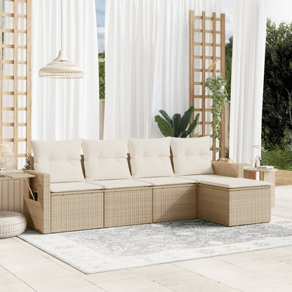 5-tlg. Garten-Sofagarnitur mit Kissen Beige Poly Rattan