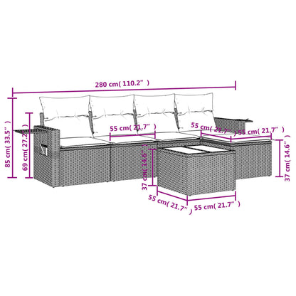 6-tlg. Garten-Sofagarnitur mit Kissen Grau Poly Rattan