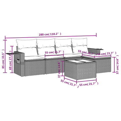 6-tlg. Garten-Sofagarnitur mit Kissen Hellgrau Poly Rattan