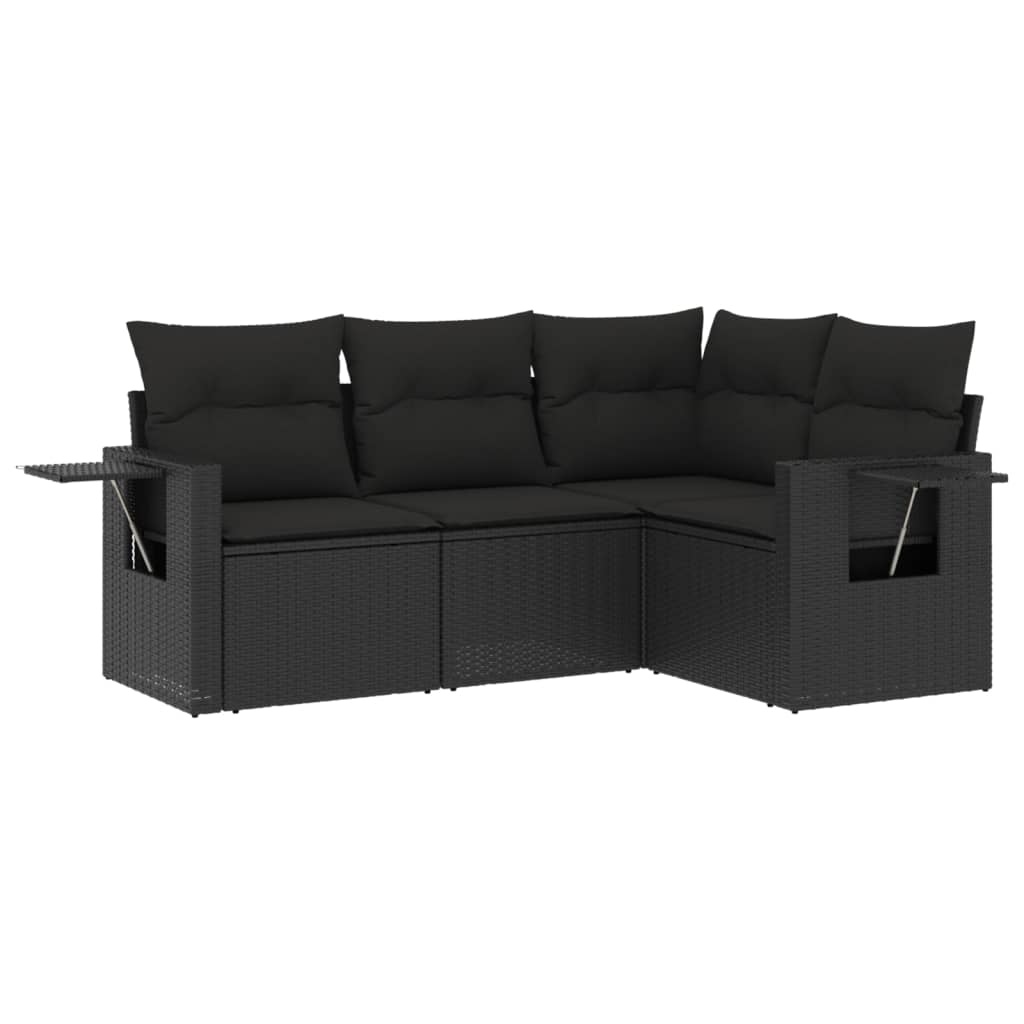 4-tlg. Garten-Sofagarnitur mit Kissen Schwarz Poly Rattan