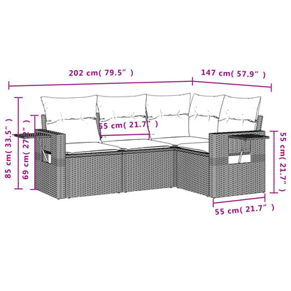 4-tlg. Garten-Sofagarnitur mit Kissen Grau Poly Rattan