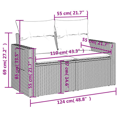 4-tlg. Garten-Sofagarnitur mit Kissen Grau Poly Rattan