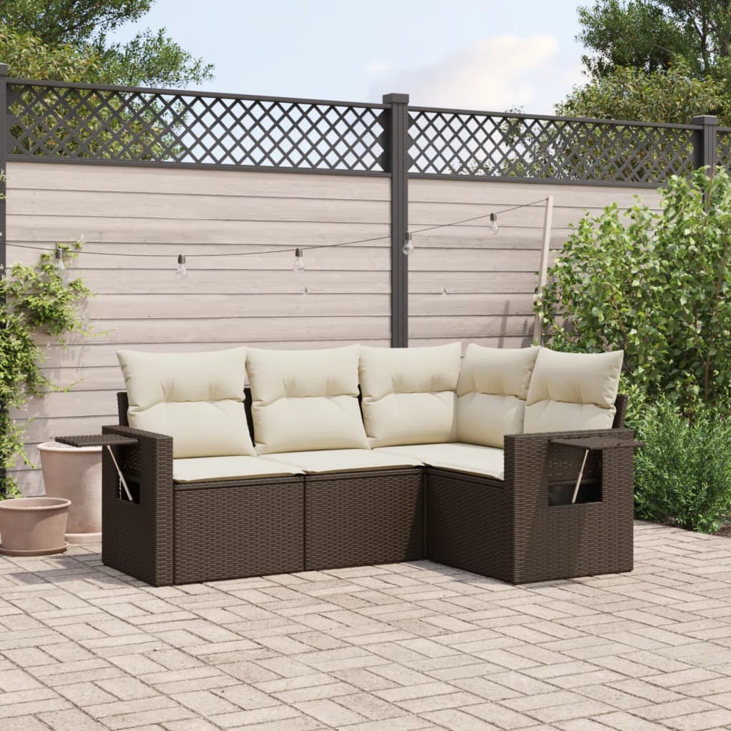 4-tlg. Garten-Sofagarnitur mit Kissen Braun Poly Rattan