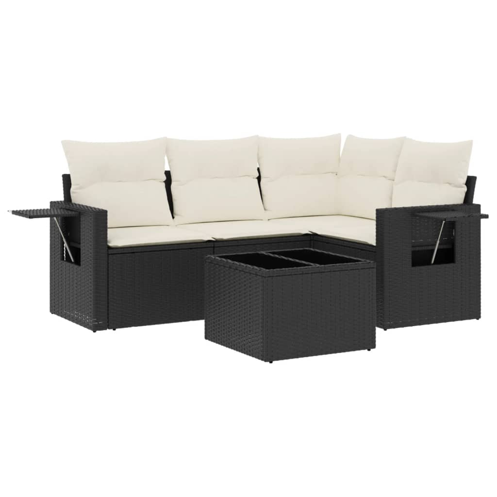 5-tlg. Garten-Sofagarnitur mit Kissen Schwarz Poly Rattan