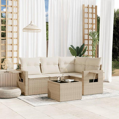 5-tlg. Garten-Sofagarnitur mit Kissen Beige Poly Rattan