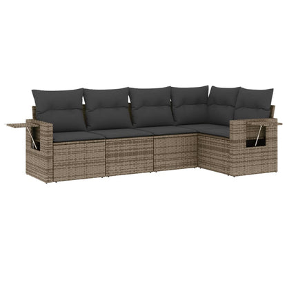 5-tlg. Garten-Sofagarnitur mit Kissen Grau Poly Rattan