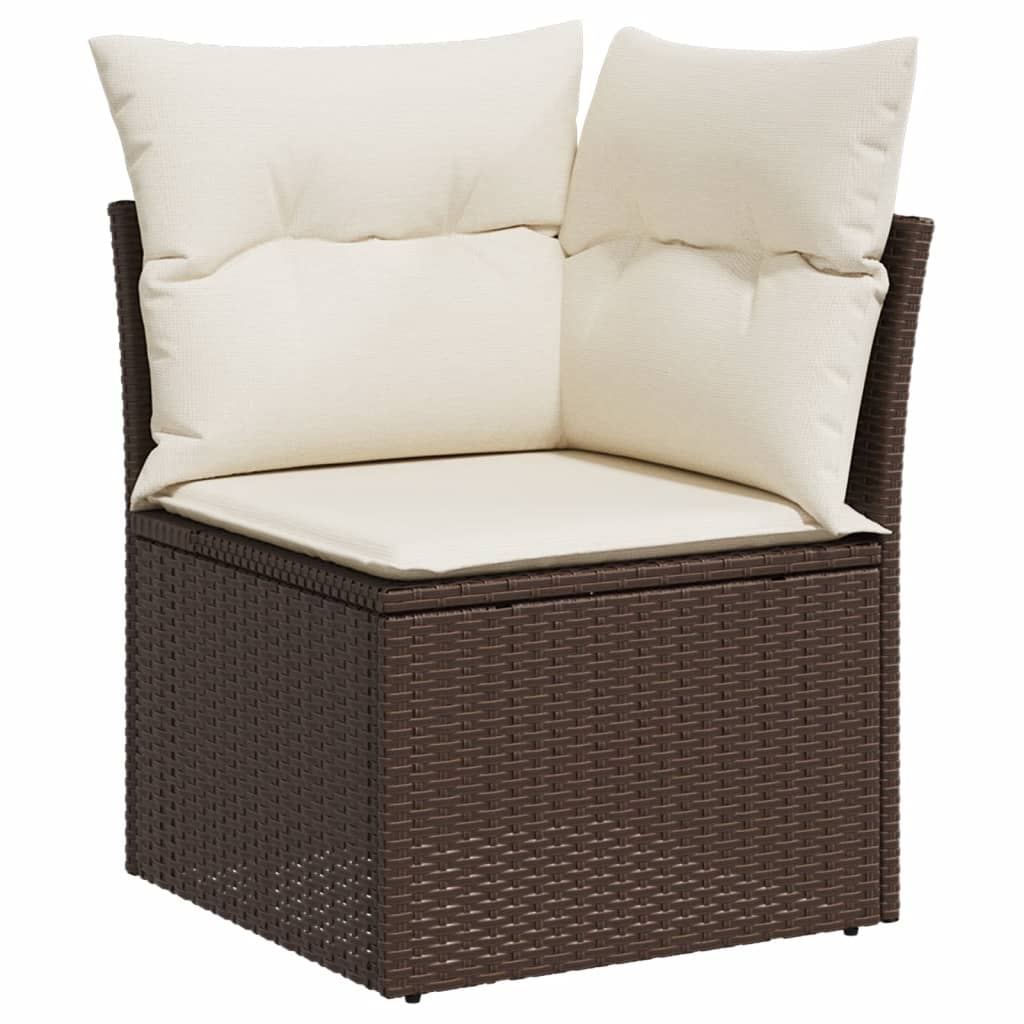 5-tlg. Garten-Sofagarnitur mit Kissen Braun Poly Rattan