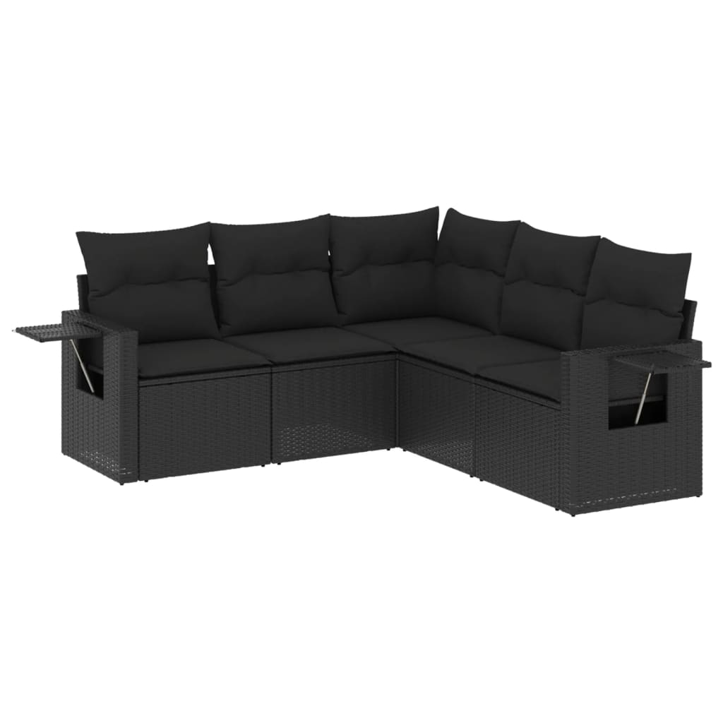 5-tlg. Garten-Sofagarnitur mit Kissen Schwarz Poly Rattan