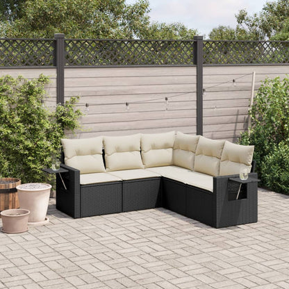 5-tlg. Garten-Sofagarnitur mit Kissen Schwarz Poly Rattan