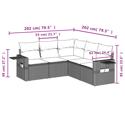 5-tlg. Garten-Sofagarnitur mit Kissen Braun Poly Rattan