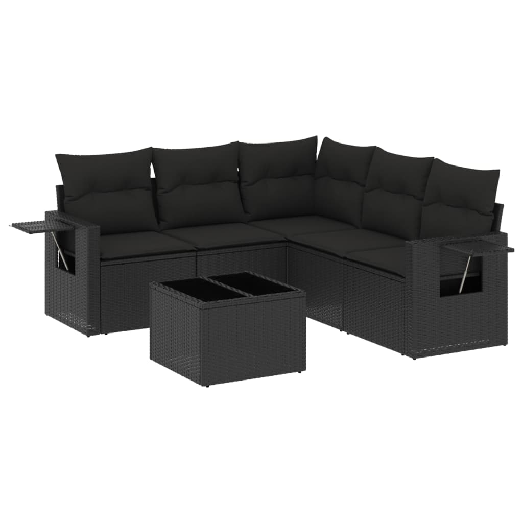 6-tlg. Garten-Sofagarnitur mit Kissen Schwarz Poly Rattan